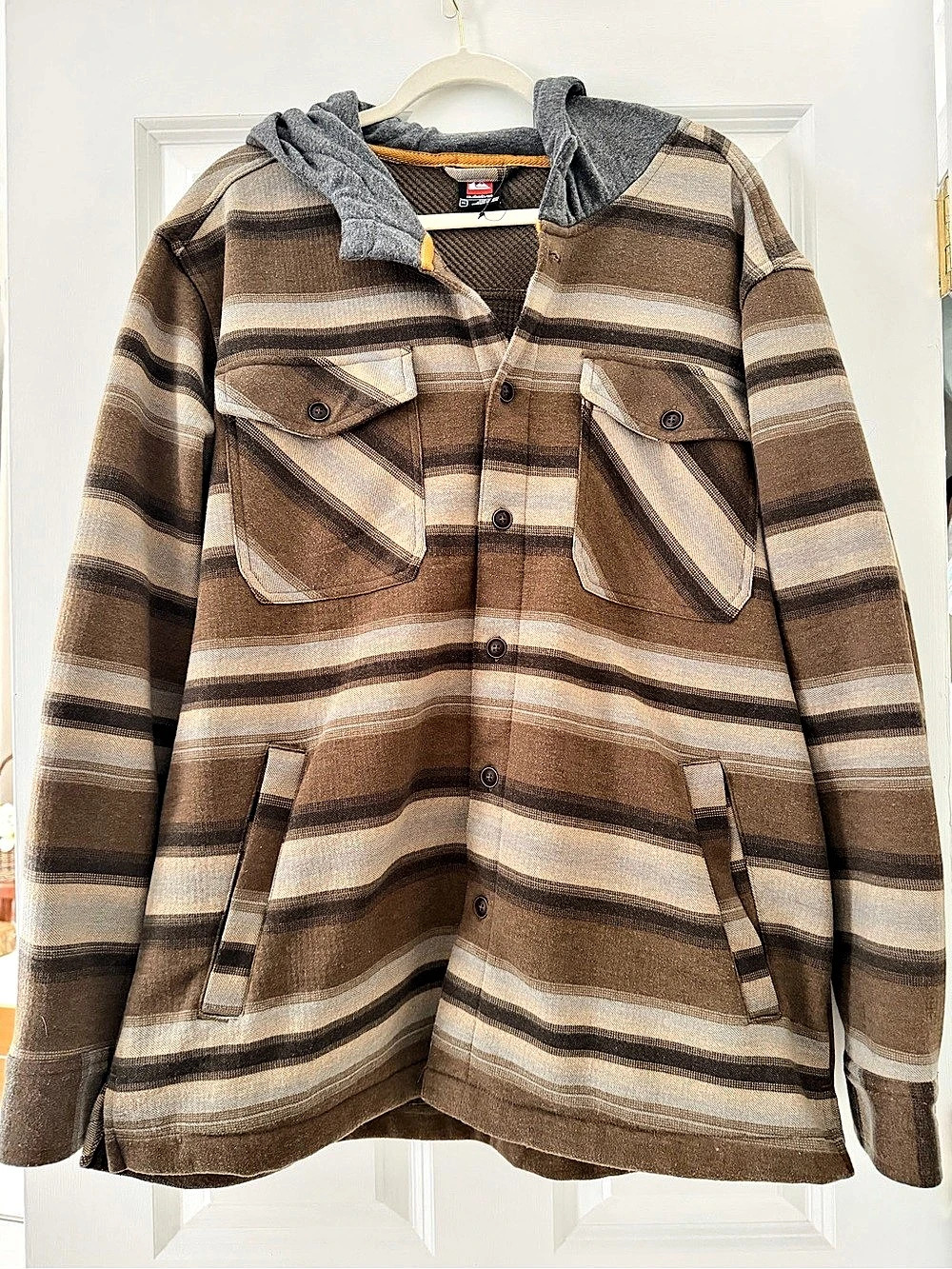 LIKE NEW Quiksilver Striped Hooded Flannel Shirt Jacket Men's XL